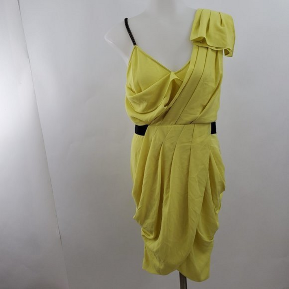 Rachel Roy Dress 2‎ Yellow Chain Draped Ruched Asym
